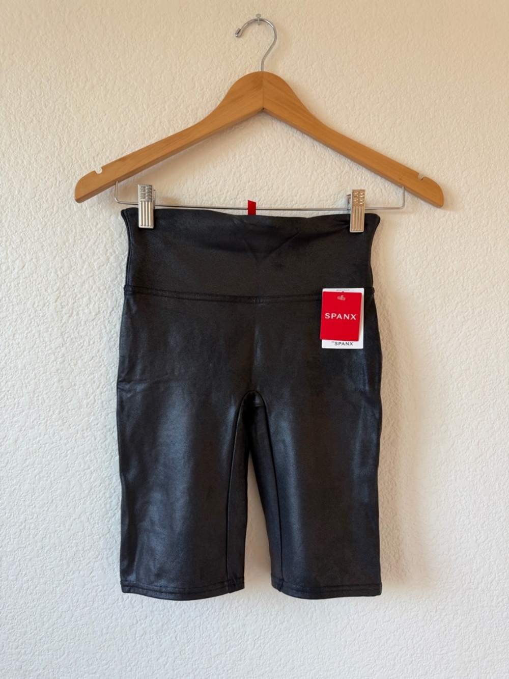 Spanx Faux Leather Bike Short High-Rise Black Small NWT